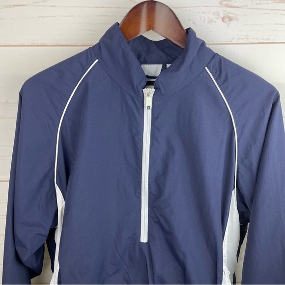 Footjoy | Navy Blue White 1/4 Zip Windbreaker Golf Jacket - Picture 3 of 10